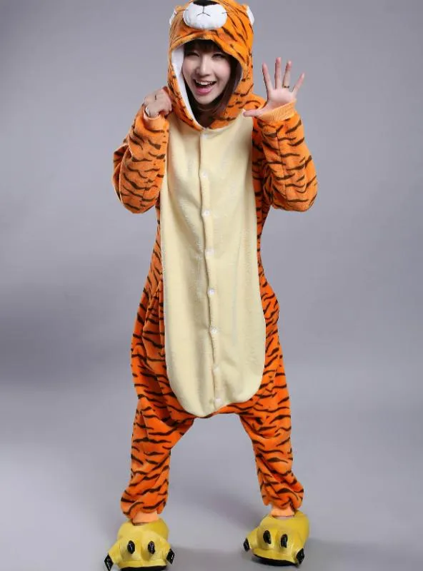 ANIMALS CONJOINED PAJAMAS TIGER FLANNEL FOR WOMEN