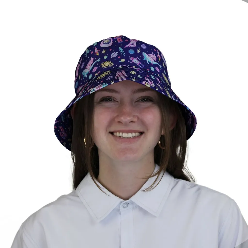 Astronaut Pixels Outer Space Purple Blue Bucket Hat