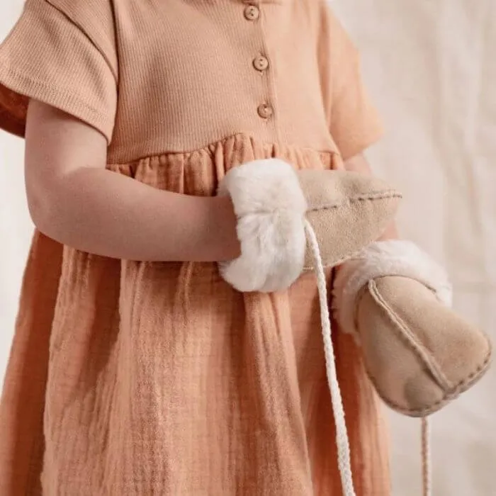 Baa Baby Sheepskin Puddy Mittens on String (Sand)