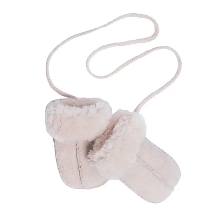 Baa Baby Sheepskin Puddy Mittens on String (Sand)