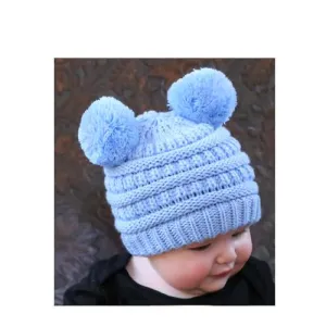 Baby-23 Double Pom Beanie Pale Blue