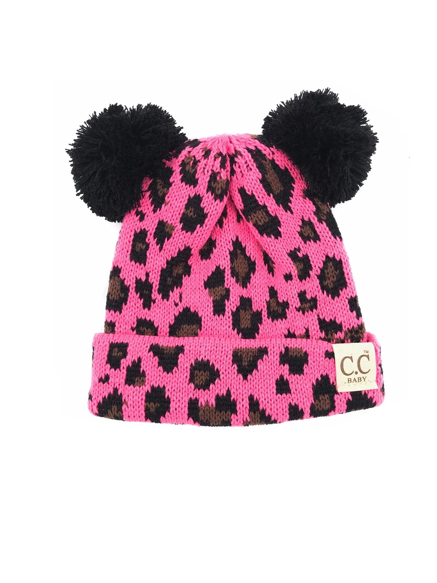 BABY-80 Pom Pom Beanie New Candy Pink Leopard