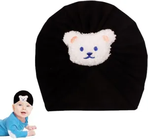 Babymoon Beanie Bear Turban Knot Boy’s Girl’s Kids New Born Baby Cap Hat Headwear 0-2 Y | Black