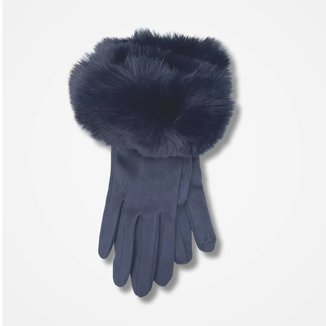 Black Gloves with Faux Fur Trim