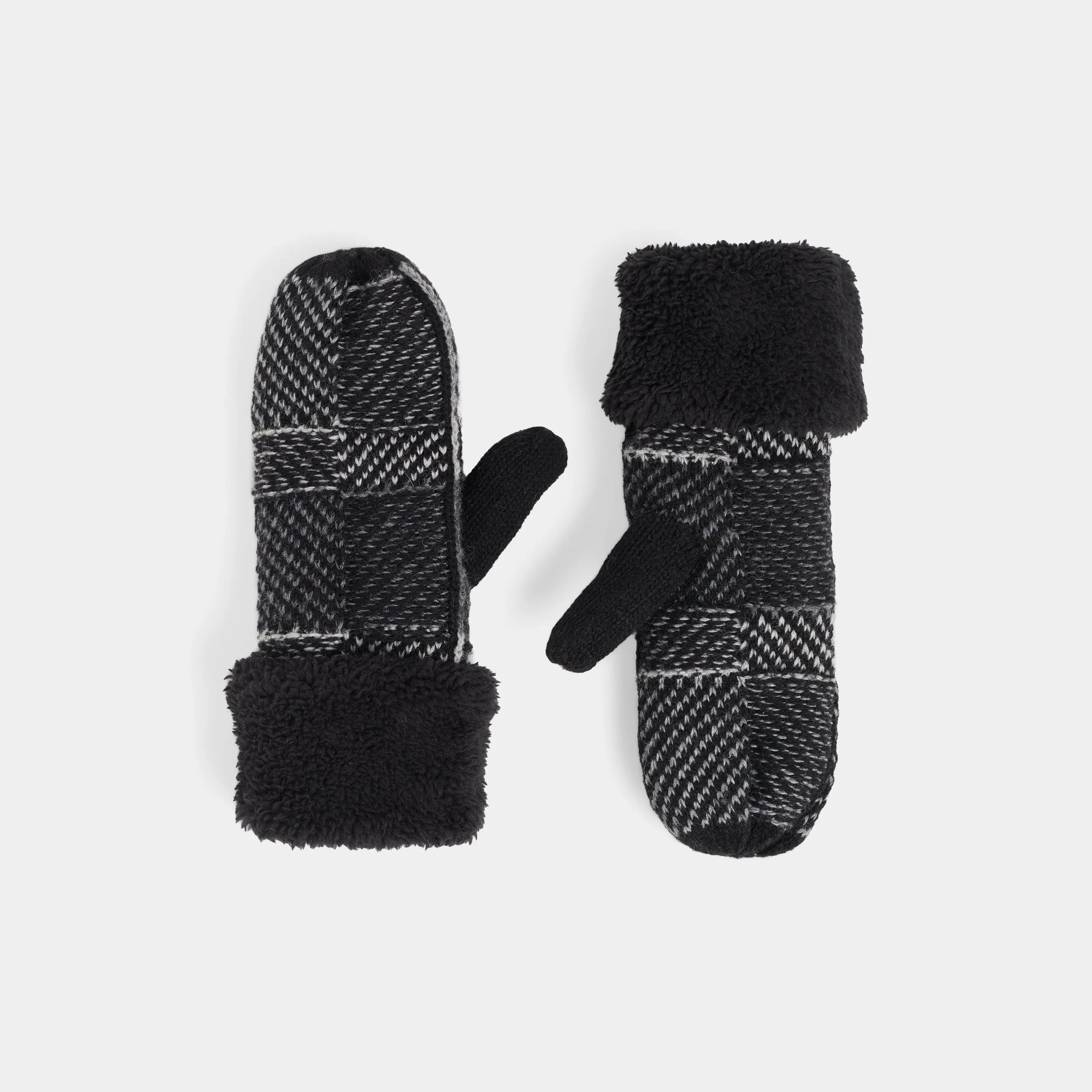 Checkerboard Winer Knit Mitten - Black