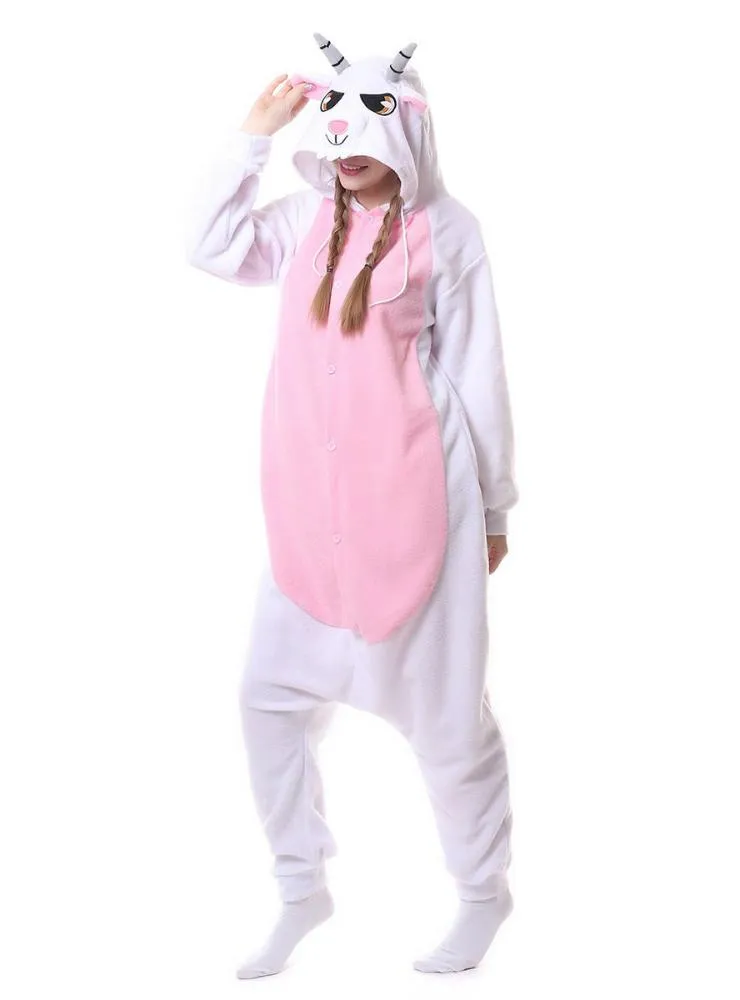 FLANNEL WHITE PINK GOAT PAJAMA ANIMAL SLEEPWEAR