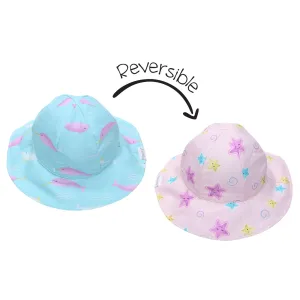 FlapJack Kids Reversible Patterned Sun Hat - Narwhal/Starfish