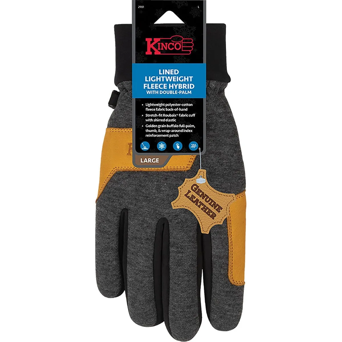 Kinco Lined Lightweight Fleece Hybrid Gloves with Double-Palm