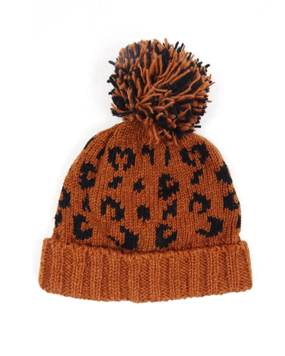 Leopard Beanie with Pom Pom