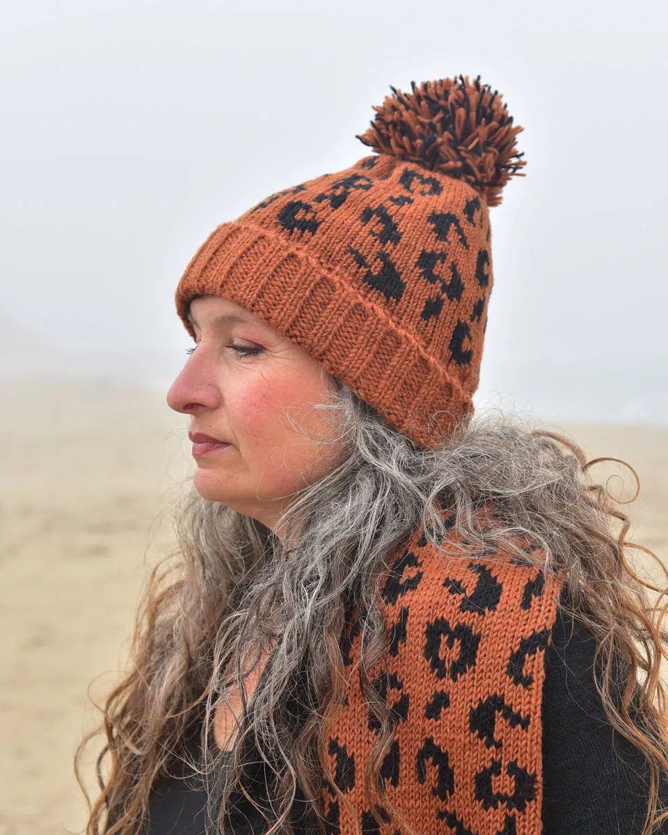 Leopard Beanie with Pom Pom