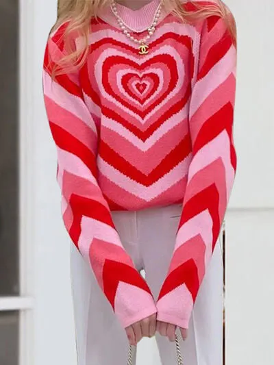 Lucky Valentine Heart Graphic Mock Neck Long Sleeve Sweater | 4 Colors | Poundton