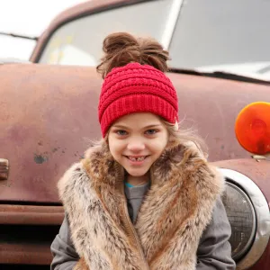 MB-847-KID New Candy Pink Messy Bun Beanie