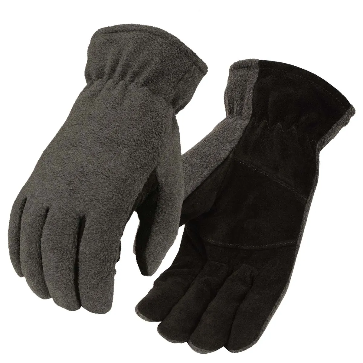 Milwaukee Leather G057 Men's Black and Grey Fleece with Suede Palm Thermal Lined Gloves