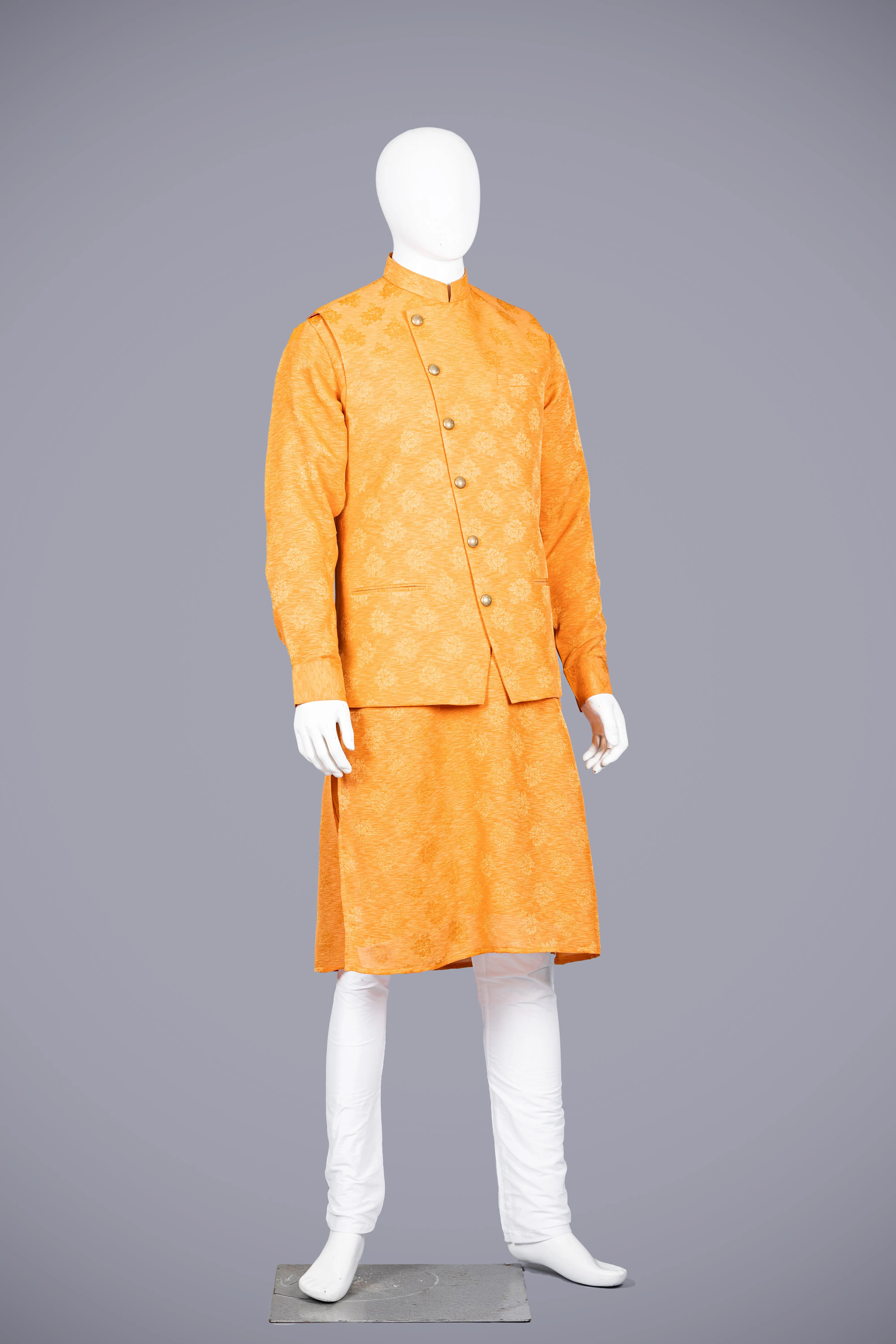 Orange Silk Jacket Set for Men