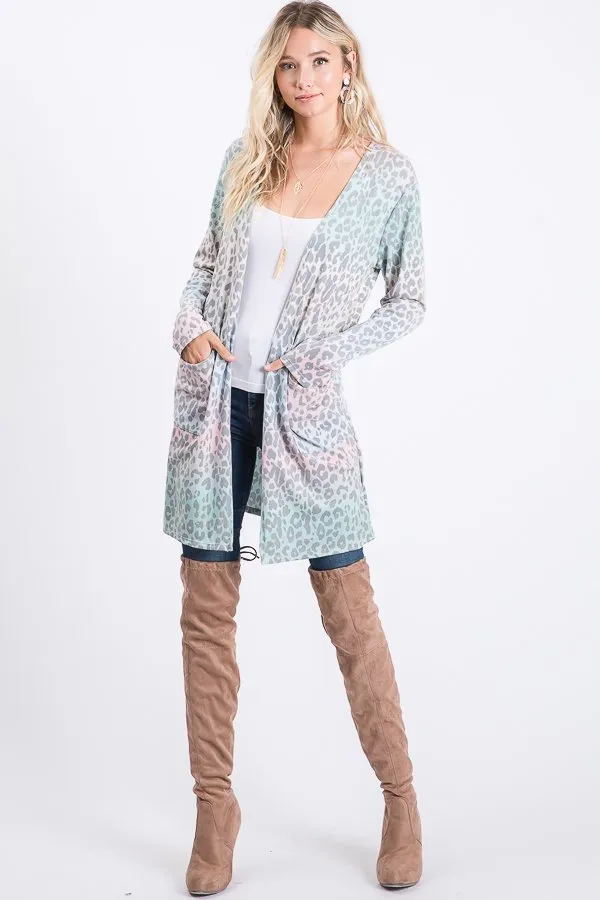 Pastel & Gray Leopard Print Brushed Soft Cardigan