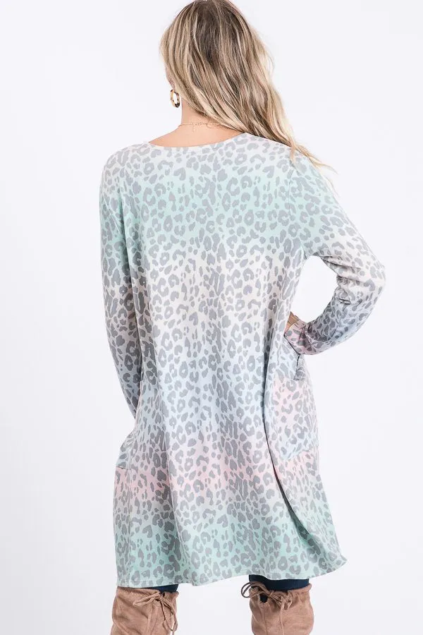 Pastel & Gray Leopard Print Brushed Soft Cardigan