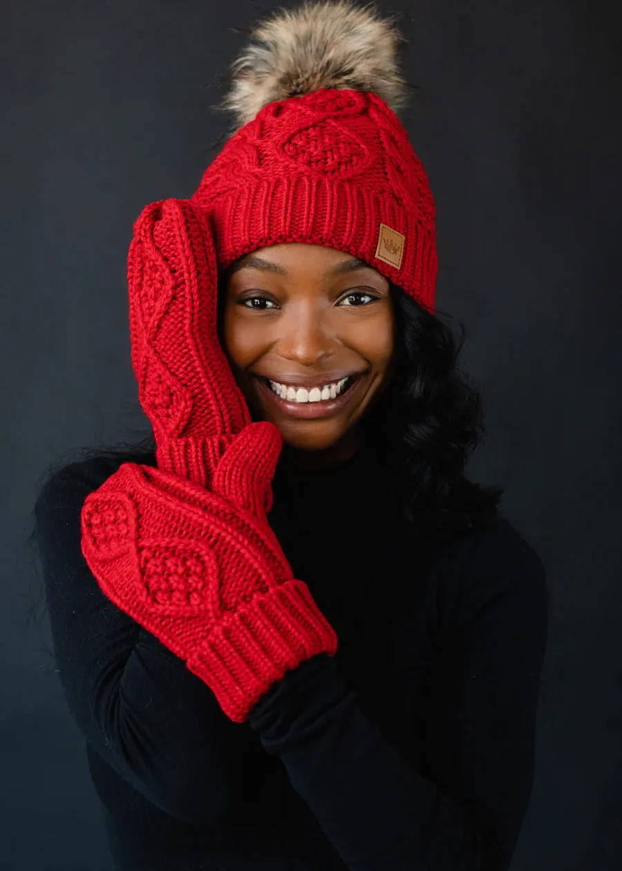 Red Cable Knit Mittens