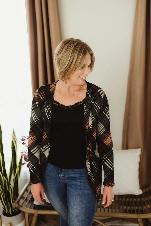 Soft Plaid Knit Cardigan