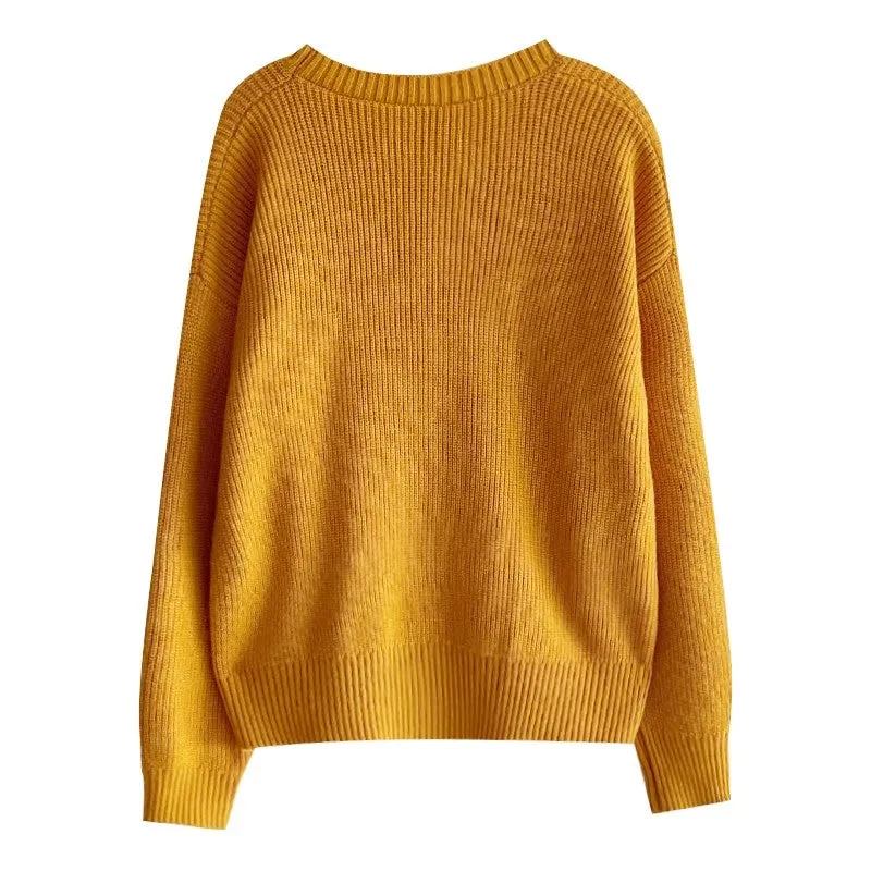 soft round neck chic long-sleeved sweater   S4736