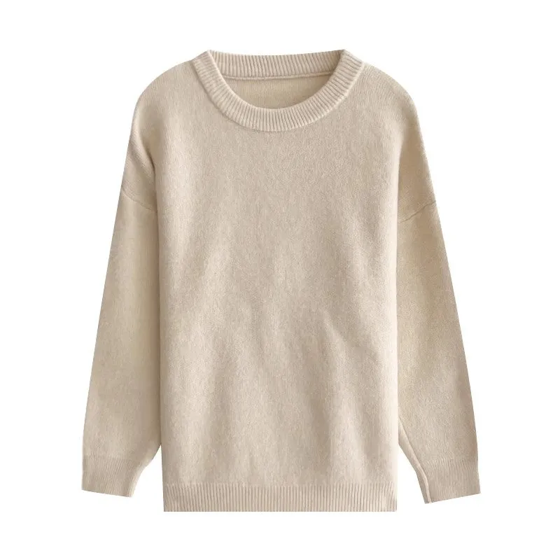 soft solid color casual round neck knitted sweater      S4687