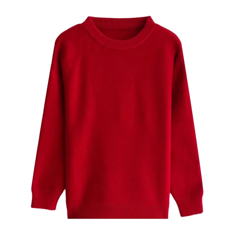 soft solid color casual round neck knitted sweater      S4687