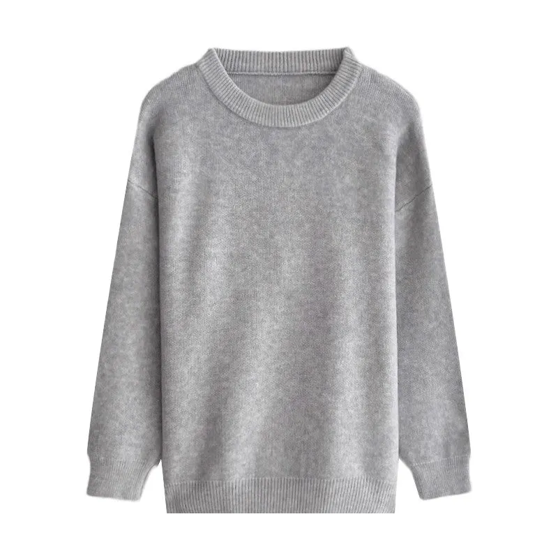 soft solid color casual round neck knitted sweater      S4687