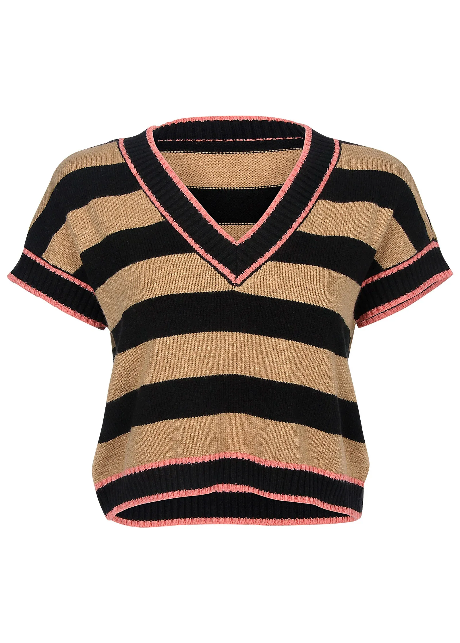 Stripe Sweater Vest - Black & Tan