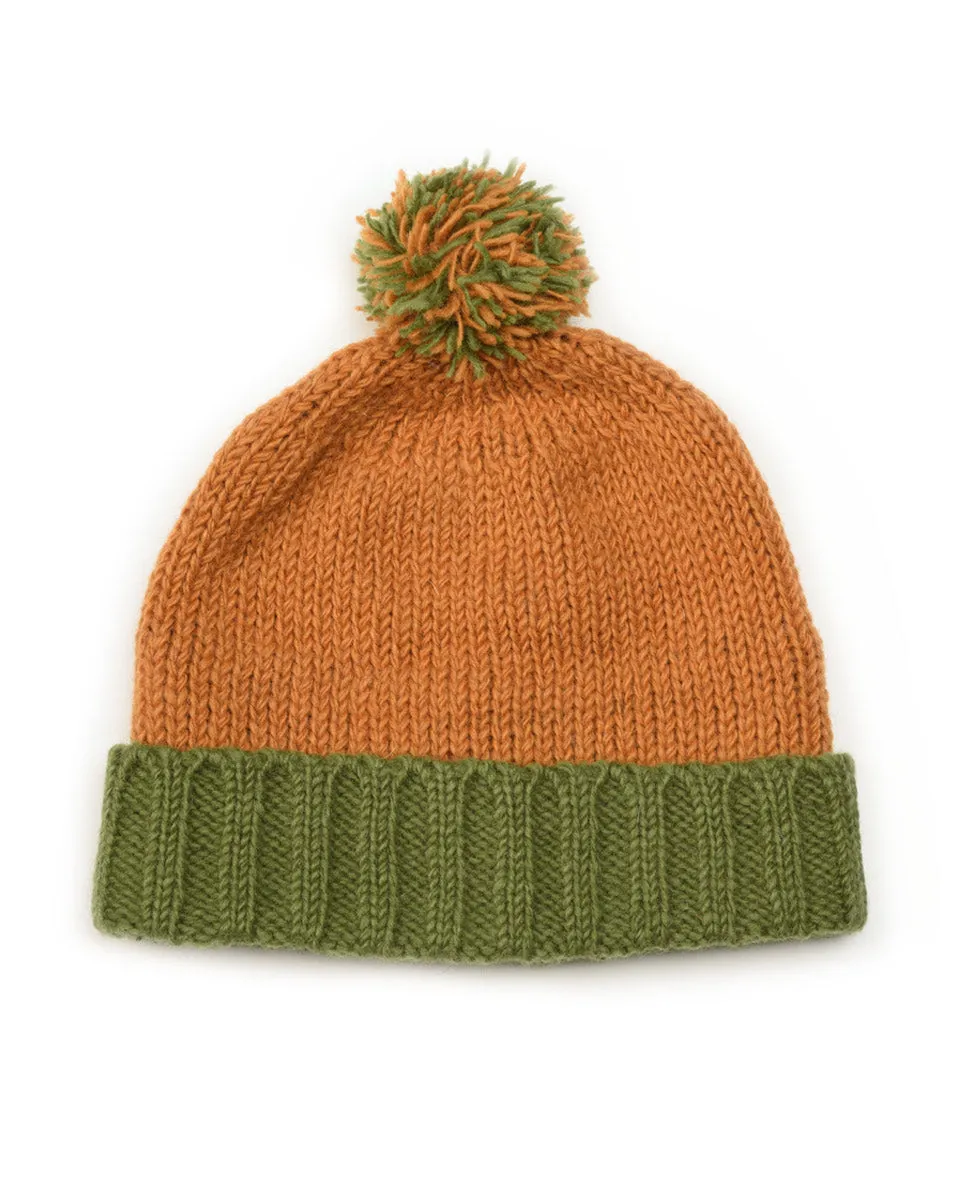 Two-Tone Beanie with Pom Pom