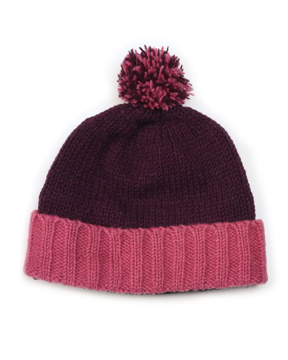 Two-Tone Beanie with Pom Pom