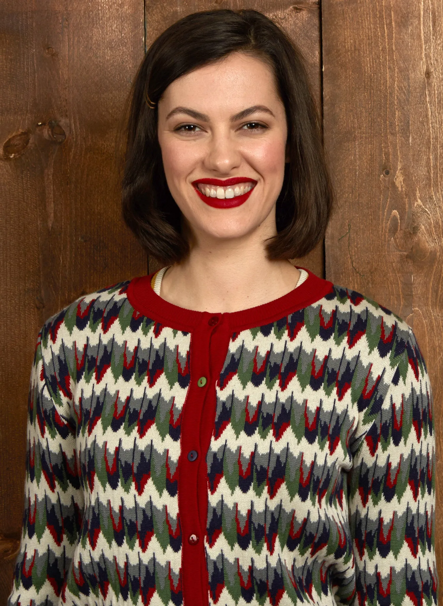 Vera Jacquard Cardigan - Red Marbled Feathers