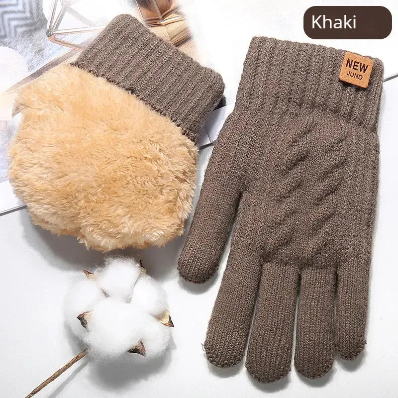 Wholesale Fleece Lined Fashion Warm Black Cable Knitted Winter Touch Screen Gloves