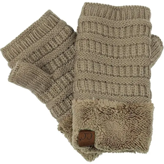 Womens Knit Fingerless Sherpa Lined Gloves FLG25, Assorted Colors