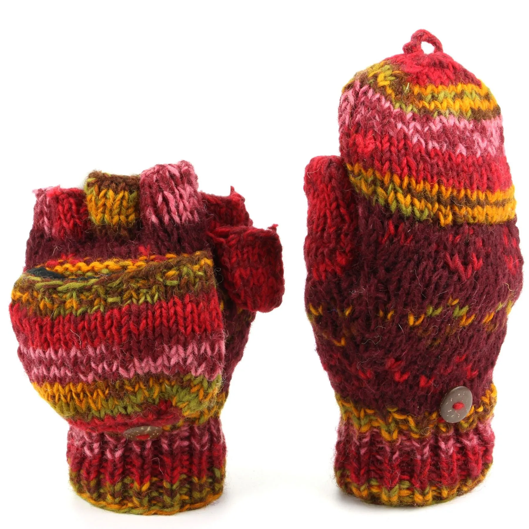 Wool Knit Fingerless Shooter Gloves - Space Dye (Red)